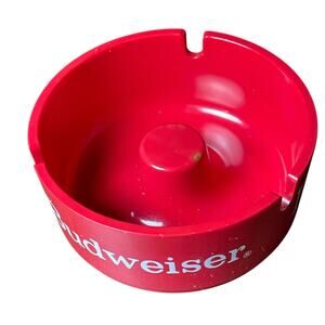 Vintage Budweiser Beer Ashtray Red Plastic 1980s Bar Bud Advertisement American